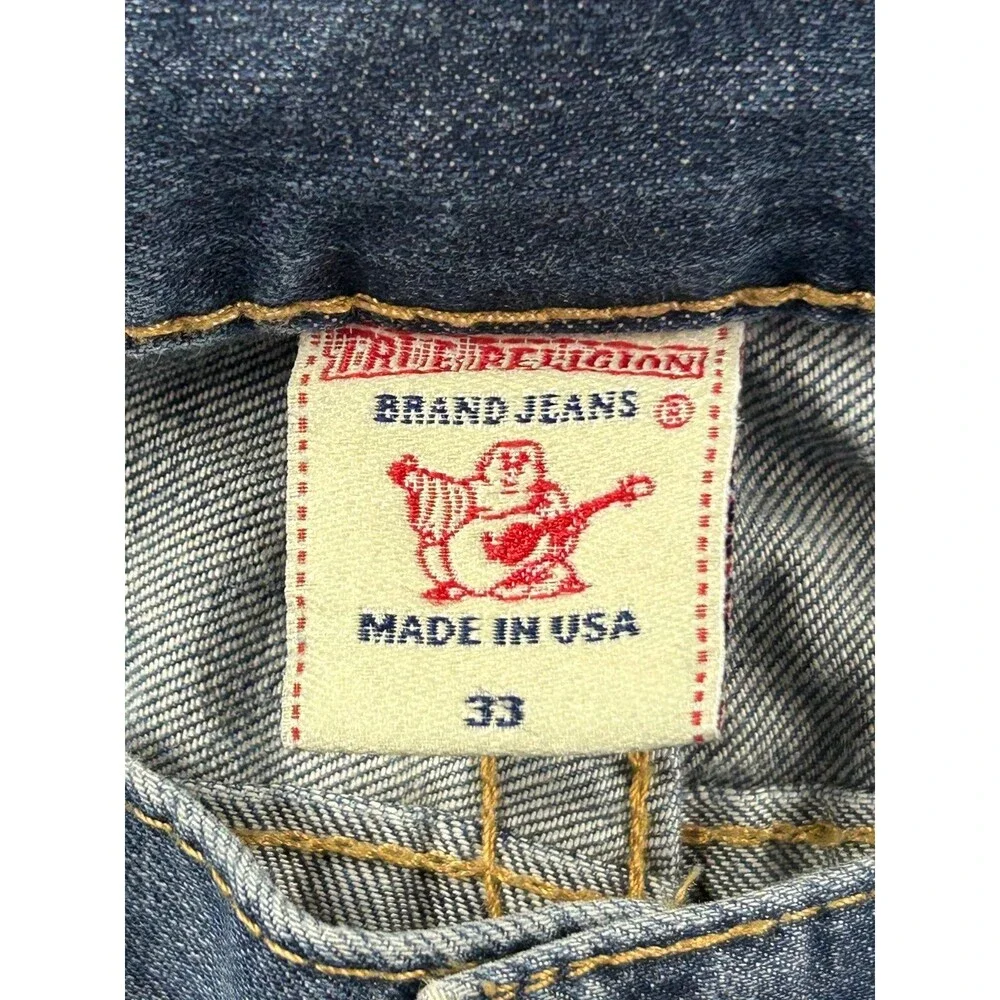 Vintage True Religion Billy Jeans Mens Blue Embroidered Denim Made USA 33